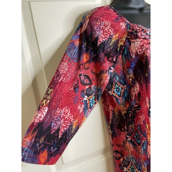 White Stag Top Womens Size L 3/4 Sleeve Pink Multi Colorful Shirt Blue Orange - Picture 8 of 10